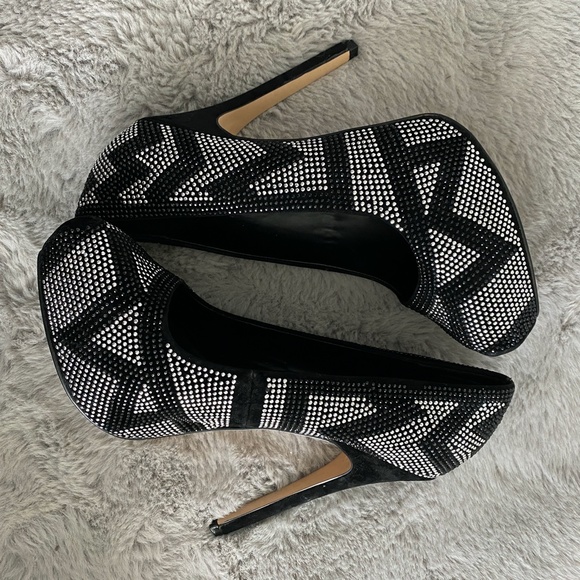 ALDO Black Silver Rhinestone Bling Heels - Picture 2 of 12